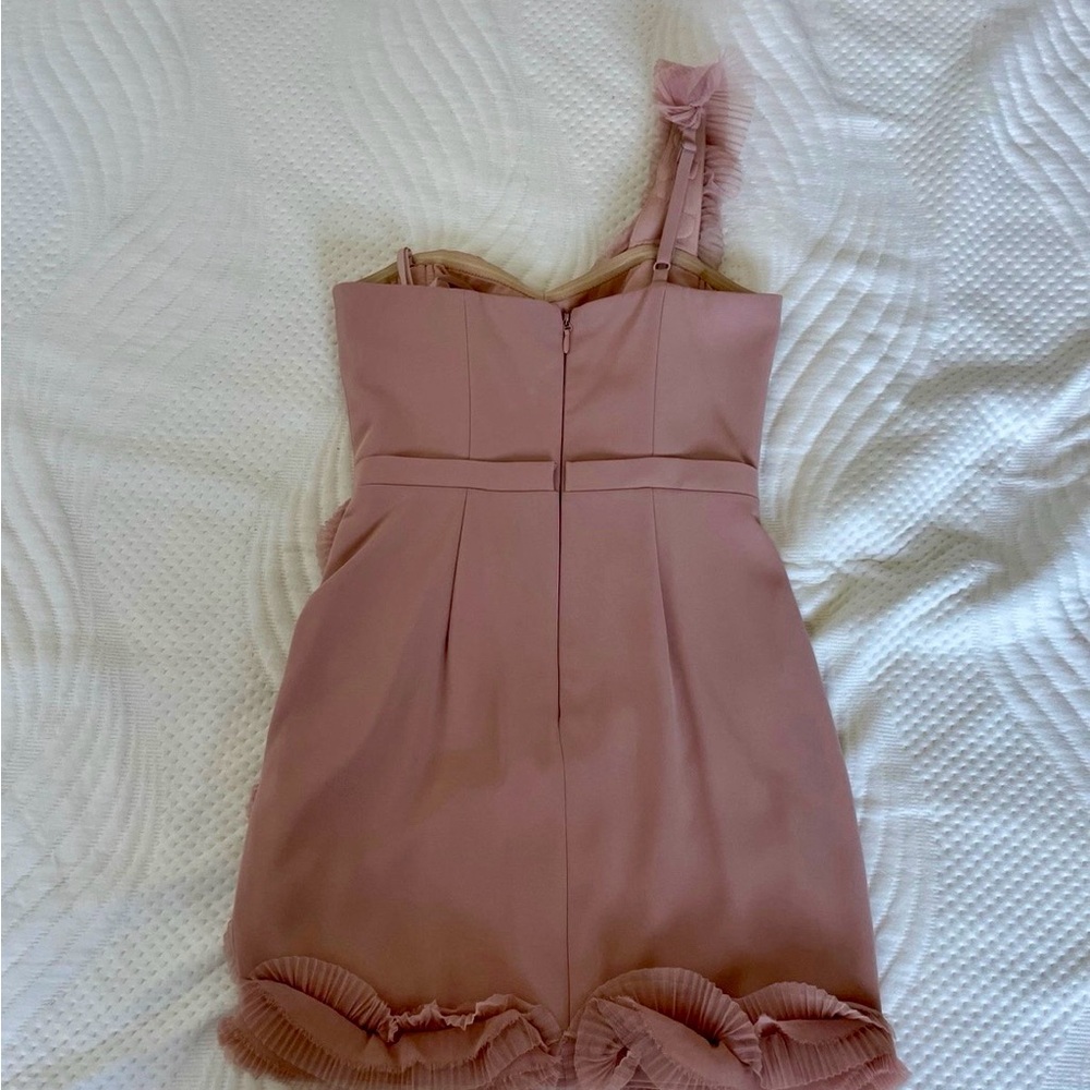 BCBGMaxAzria Blush One-Shoulder Ruffle Mini Dress - Picture 5 of 6